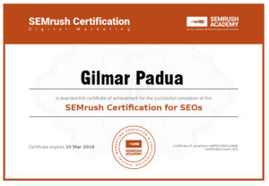 SEMrush Academy SEO Certificate Gilmar Padua